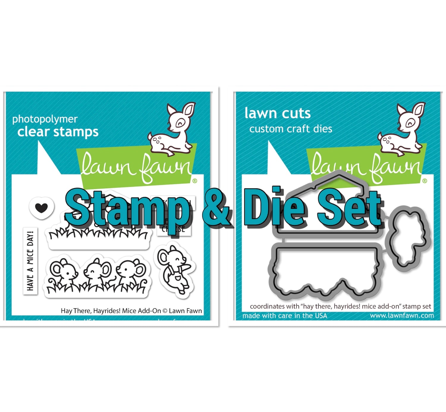 Lawn Fawn HAY THERE, HAYRIDES! MICE ADD-ON Stamps &amp; Die SET