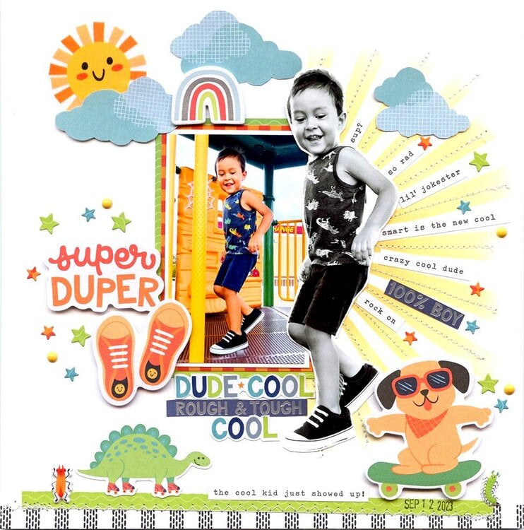 Pebbles Cool Boy MONSTER TRUCK 12"X12" Scrapbook Paper
