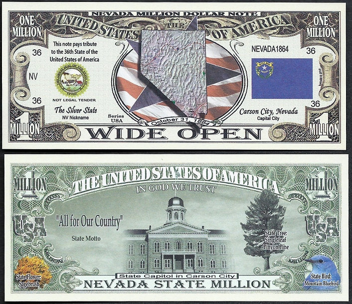 Paper Money WIDE OPEN Nevada One Million Novelty Dollars