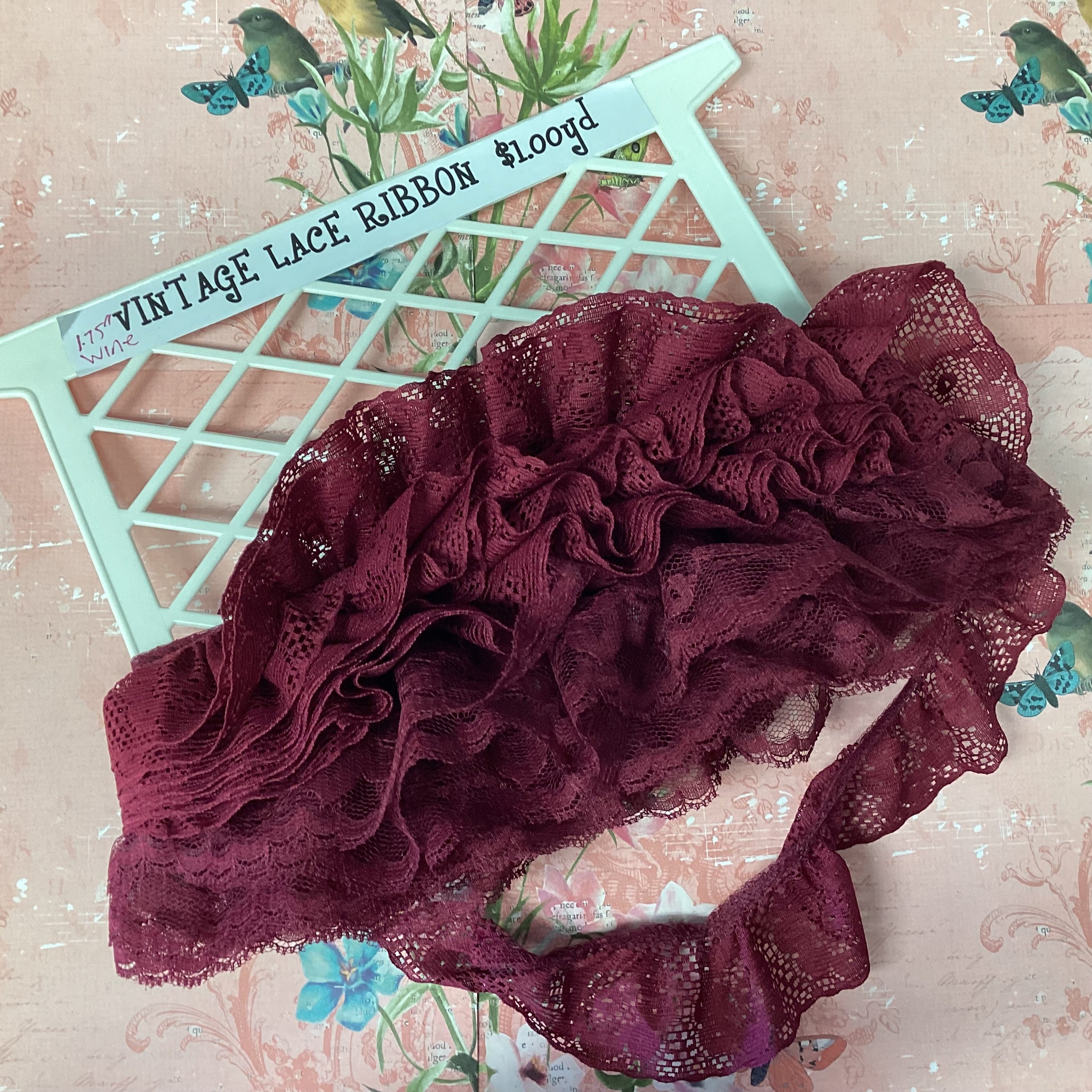 Scrapbooksrus Vintage Lace Pleated 1.75” Wine Ribbon Trim