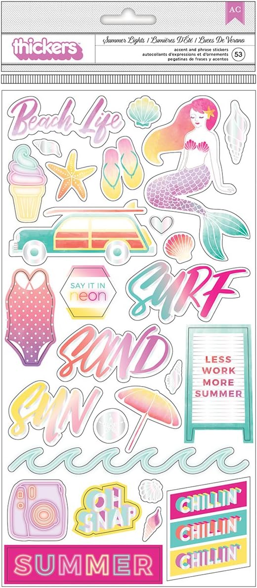 Thickers Pink Paislee SUMMER LIGHTS Chipboard Accent & Phrase Stickers