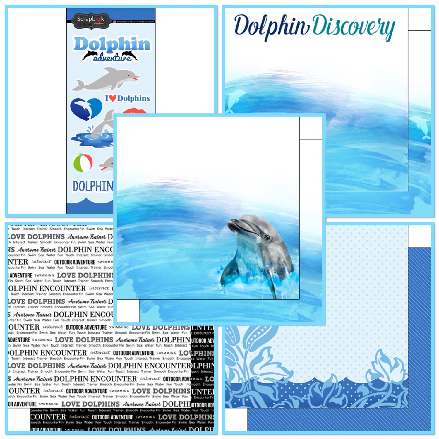Scrapbook Customs DOLPHIN ADVENTURE KIT Papers and Stickers 9pc
