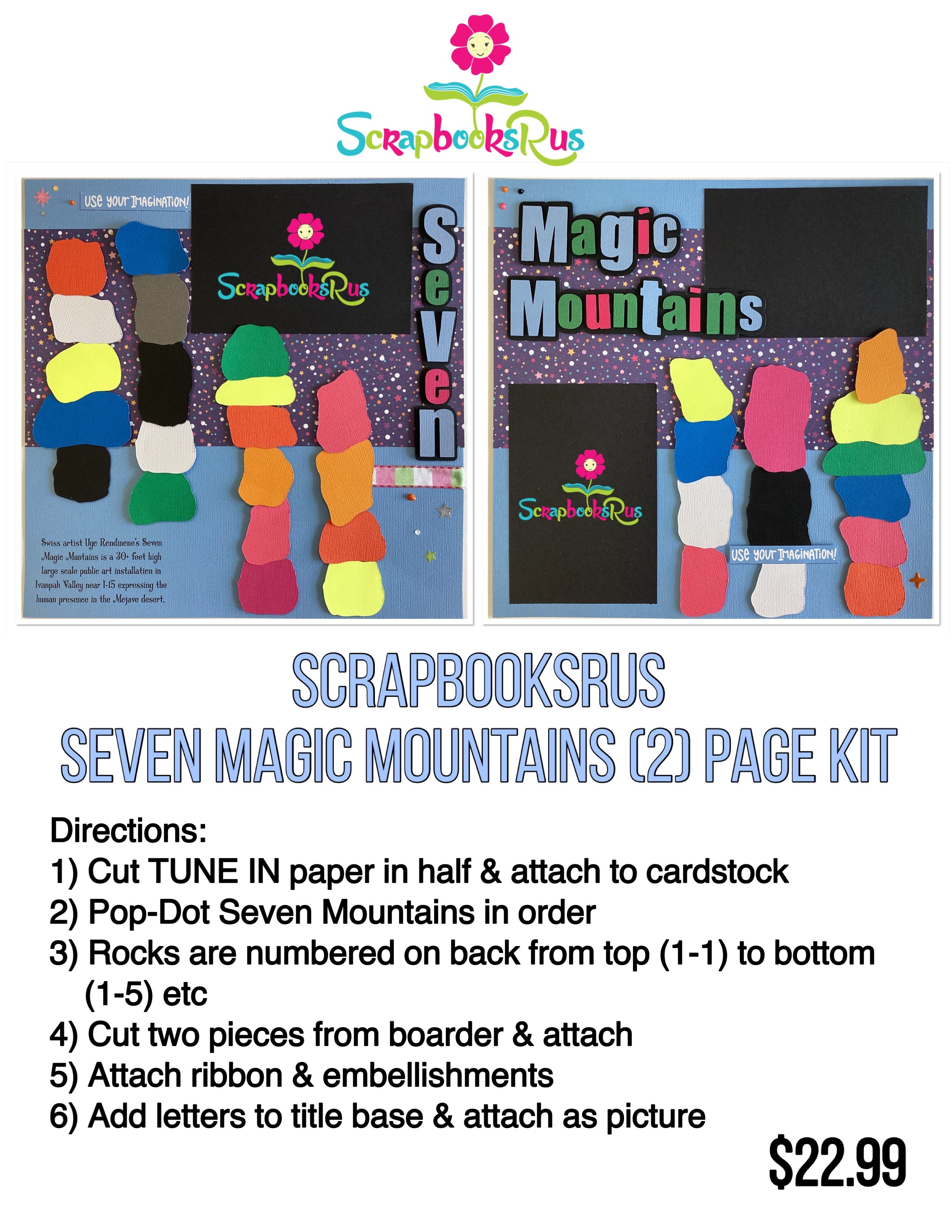 Scrapbooksrus SEVEN MAGIC MOUNTAINS Scrapbook (2) Page Kit
