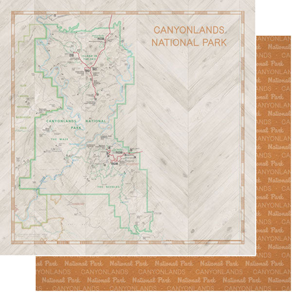 Scrapbook Customs NATIONAL PARK MAP AND WORDS 12"X12" Scrapbook Paper
