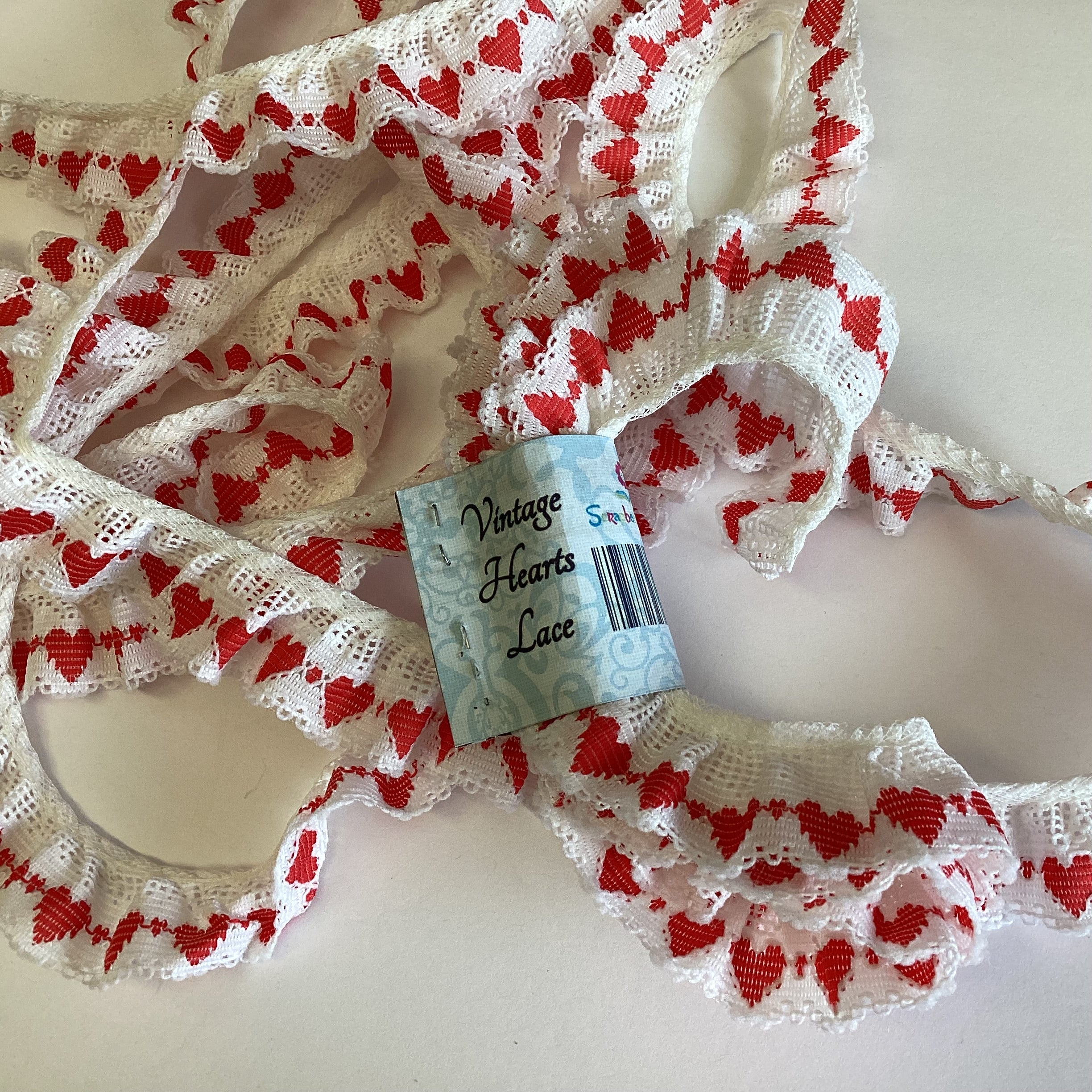 Scrapbooksrus Vintage Lace RED HEARTS Ribbon Trim 1.25”