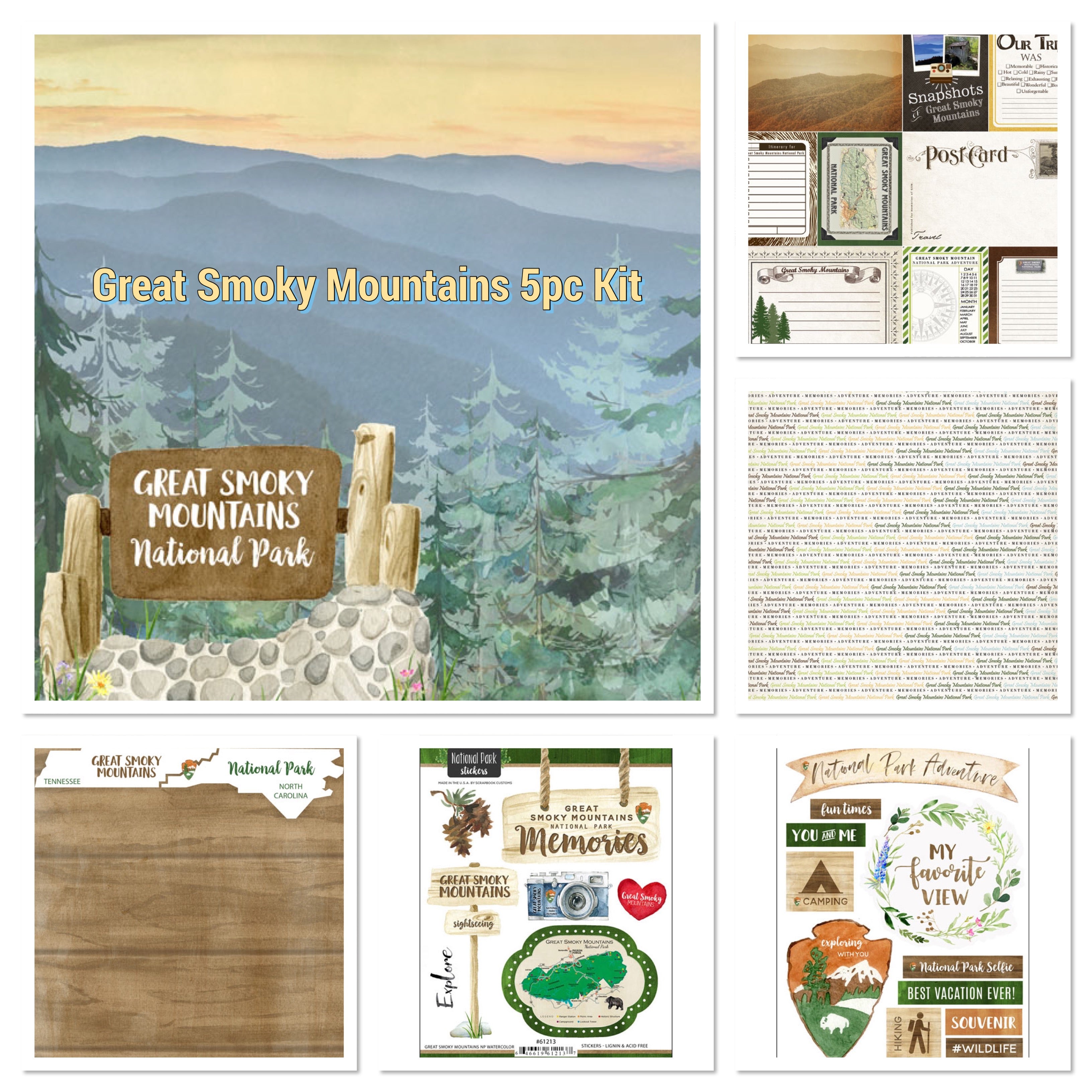 Scrapbooksrus GREAT SMOKY MOUNTAINS KIT 12"x12" Scrapbook Paper Stickers 5pc