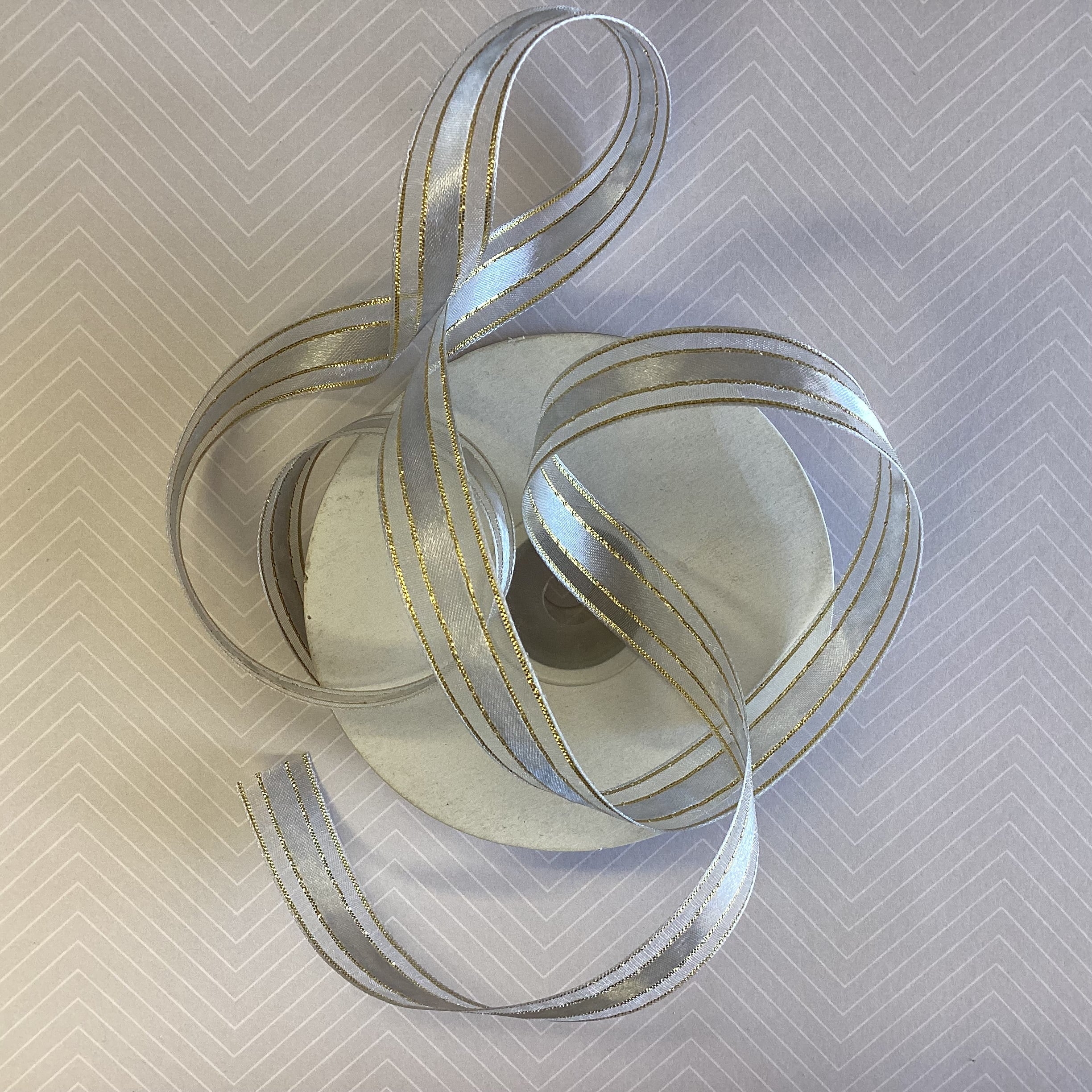 May Arts 5/8" Sheer Organza Satin Gold Edge Ribbon 1 yard