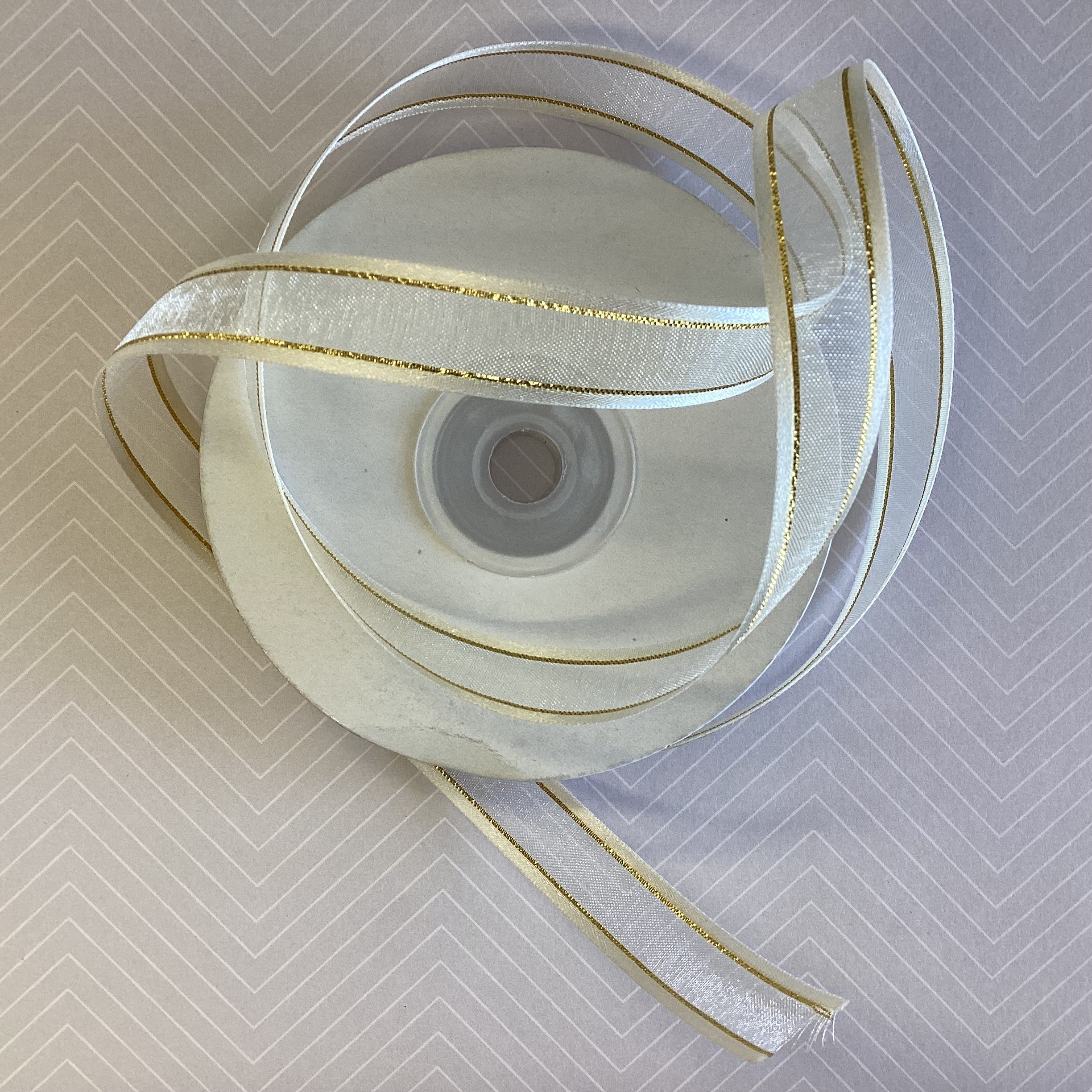 May Arts 5/8" Sheer Organza Satin Gold Edge Ribbon 1 yard