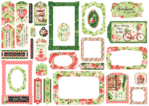 Graphic 45 SUNSHINE ON MY MIND Chipboard Tags & Frames