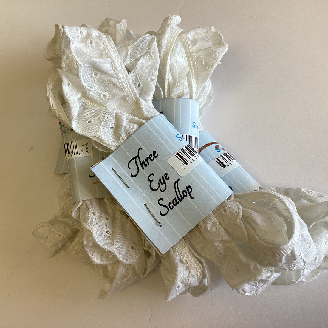 Scrapbooksrus Vintage Lace THREE EYE WHITE SCALLOP Ribbon Trim 3/4”X1yd