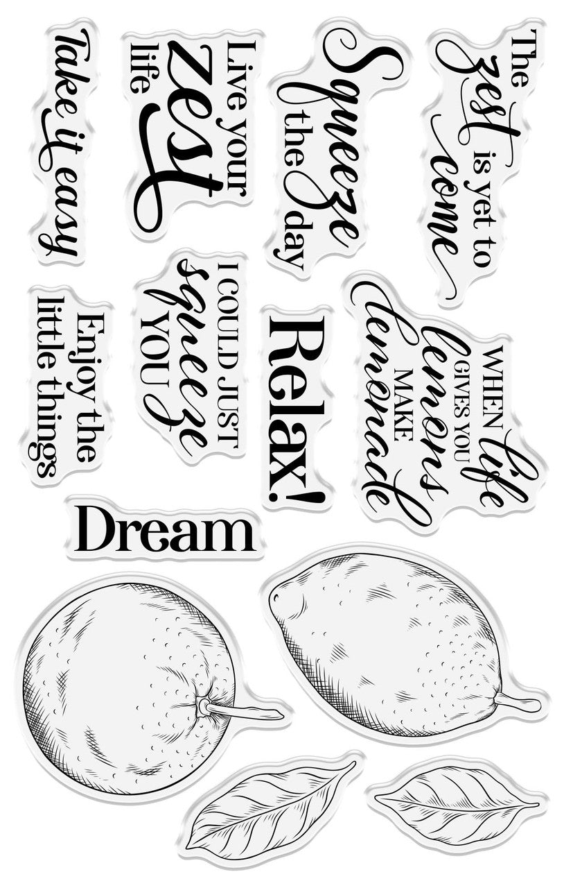 Crafter’s Companion Mediterranean Dreams LIVE YOUR ZEST LIFE Stamp & Metal Die Set 17pc