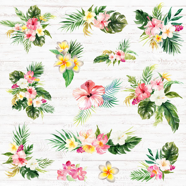 VACAY PALM TREE & FLOWERS 12"X12" Scrapbook Paper