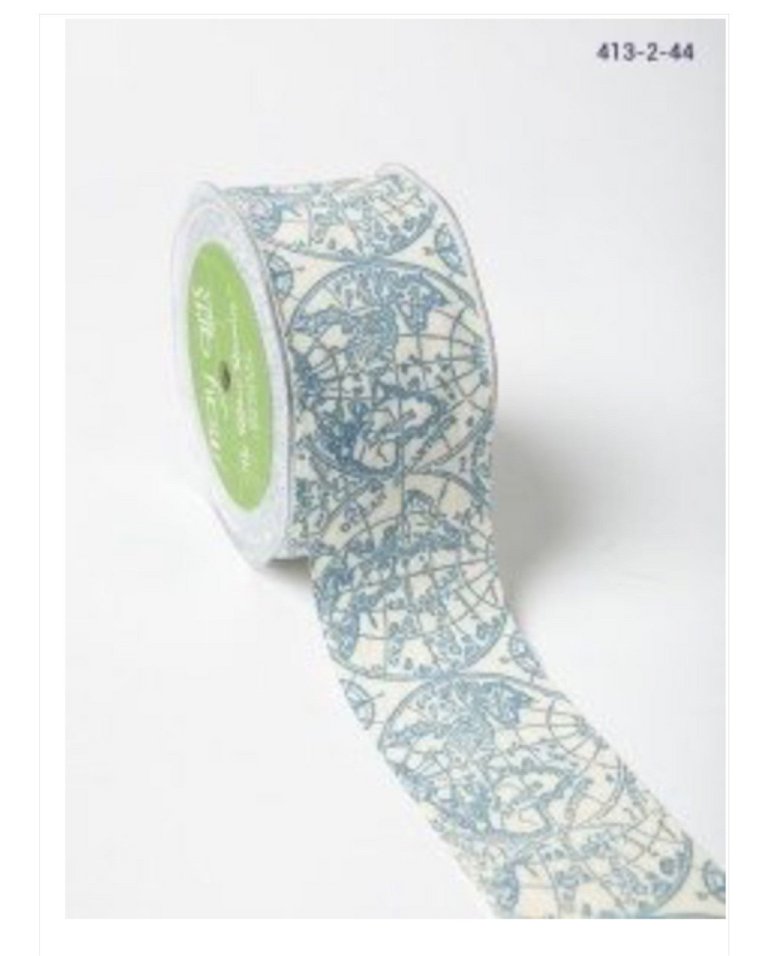 May Arts 2" Ivory Canvas Blue Map Print Ribbon 1 yard