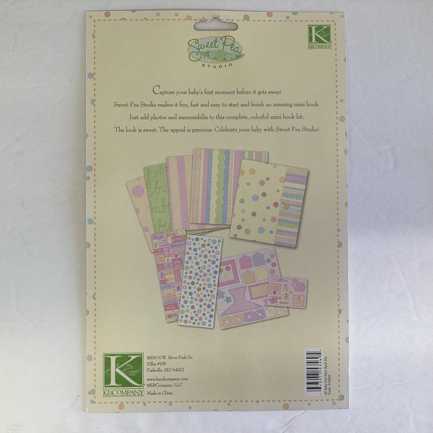 K&Company Sweet Pea BABY GIRL 6.5”X5.5” Mini Scrapbook Kit 220pc