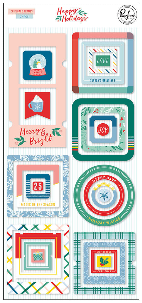 Pinkfresh Studio HAPPY HOLIDAYS CHIPBOARD FRAMES 27pc
