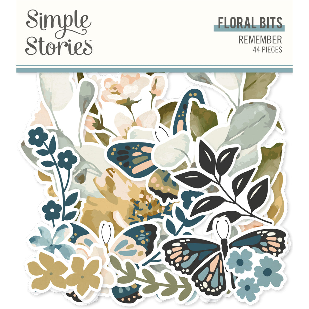 Simple Stories REMEMBER Floral Bits Diecut Ephemera 44pc