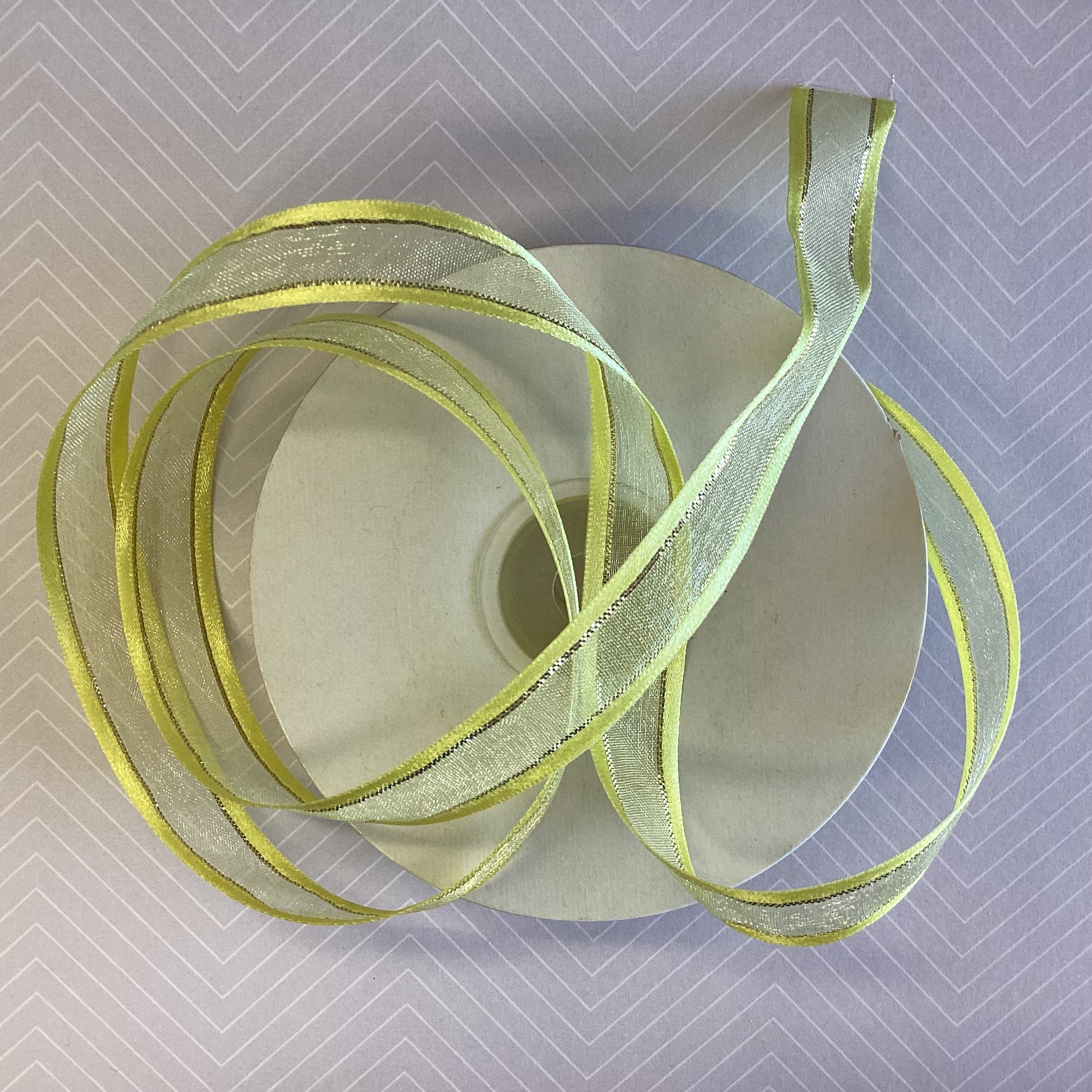 May Arts 5/8" Sheer Organza Satin Gold Edge Ribbon 1 yard