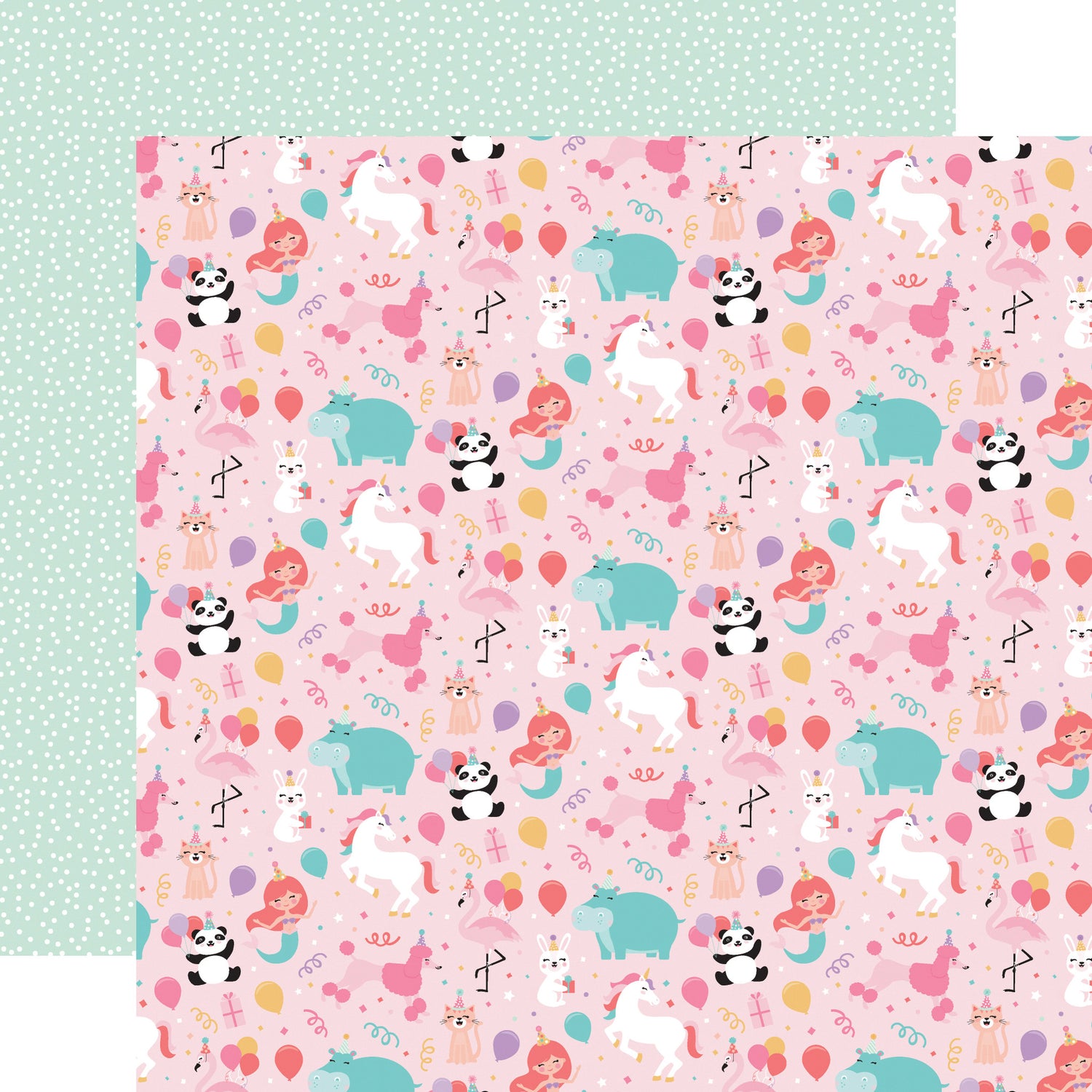 Echo Park It’s Your Birthday GIRL PARTY ANIMALS 12"X12" Scrapbook Paper