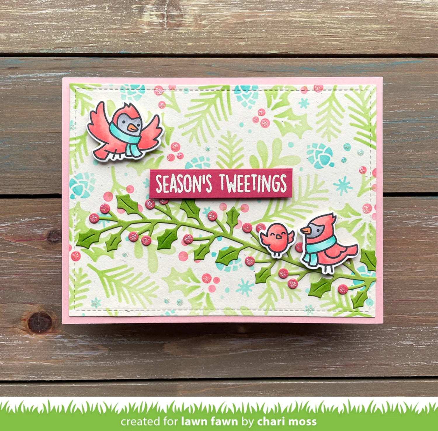 Lawn Fawn Cuts HOLLY LEAVES BORDER Custom Craft Dies 3pc