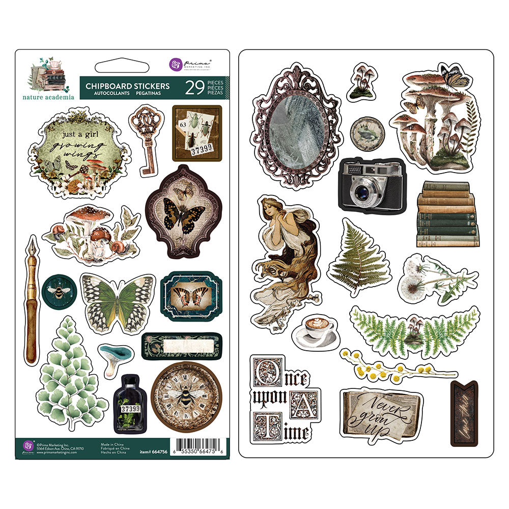 Prima NATURE ACADEMIA Chipboard Stickers 29pc