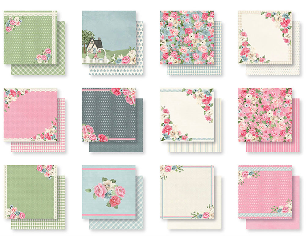 Collection of floral and patterned stationery items on a white background