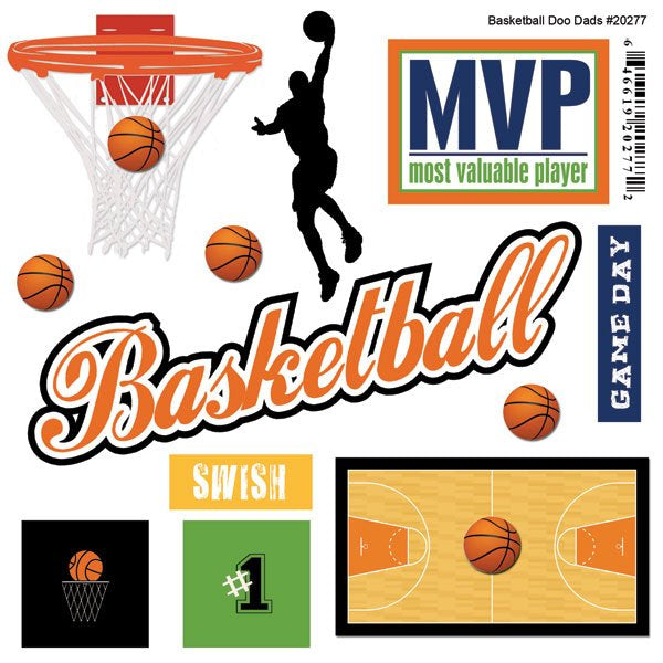 Scrapbook Customs BASKETBALL Doo Dads Stickers 12pc