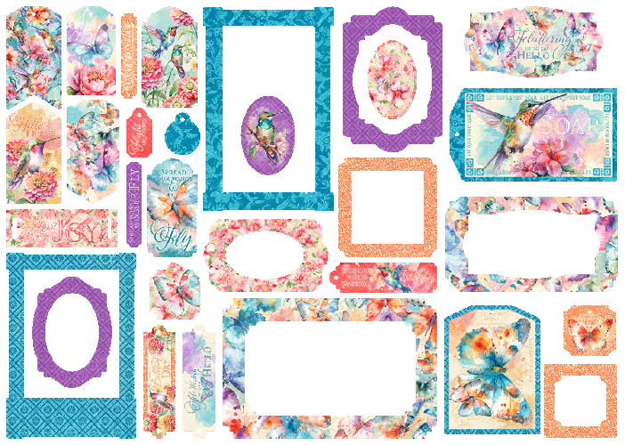 Graphic 45 FLIGHT OF FANCY Chipboard Tags & Frames