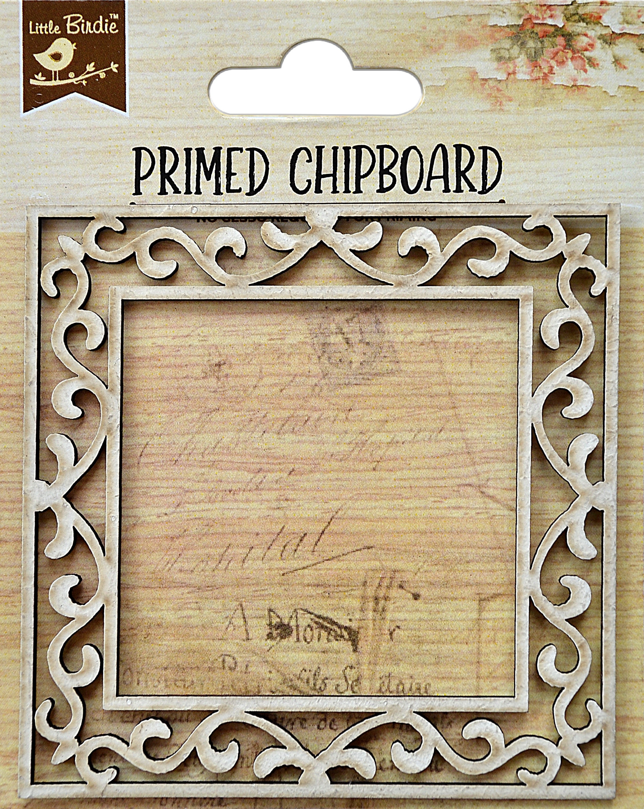 Birdie Primed Chipboard ELEGANT SWIRL DOUBLE SQUARE FRAME 1pc
