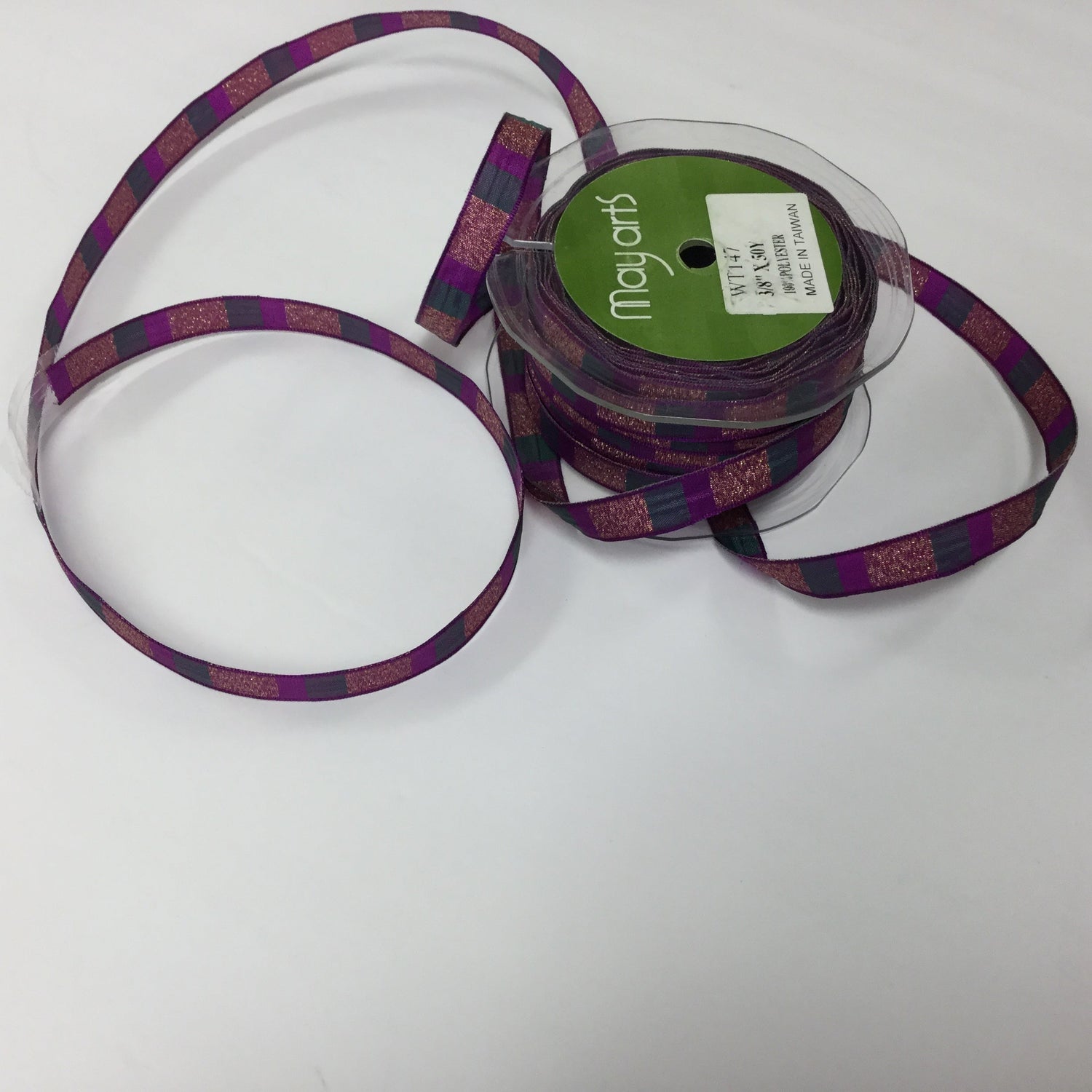 May Arts 3/8" GLITTERED SQUARES Ribbon Trim 1 yard yd