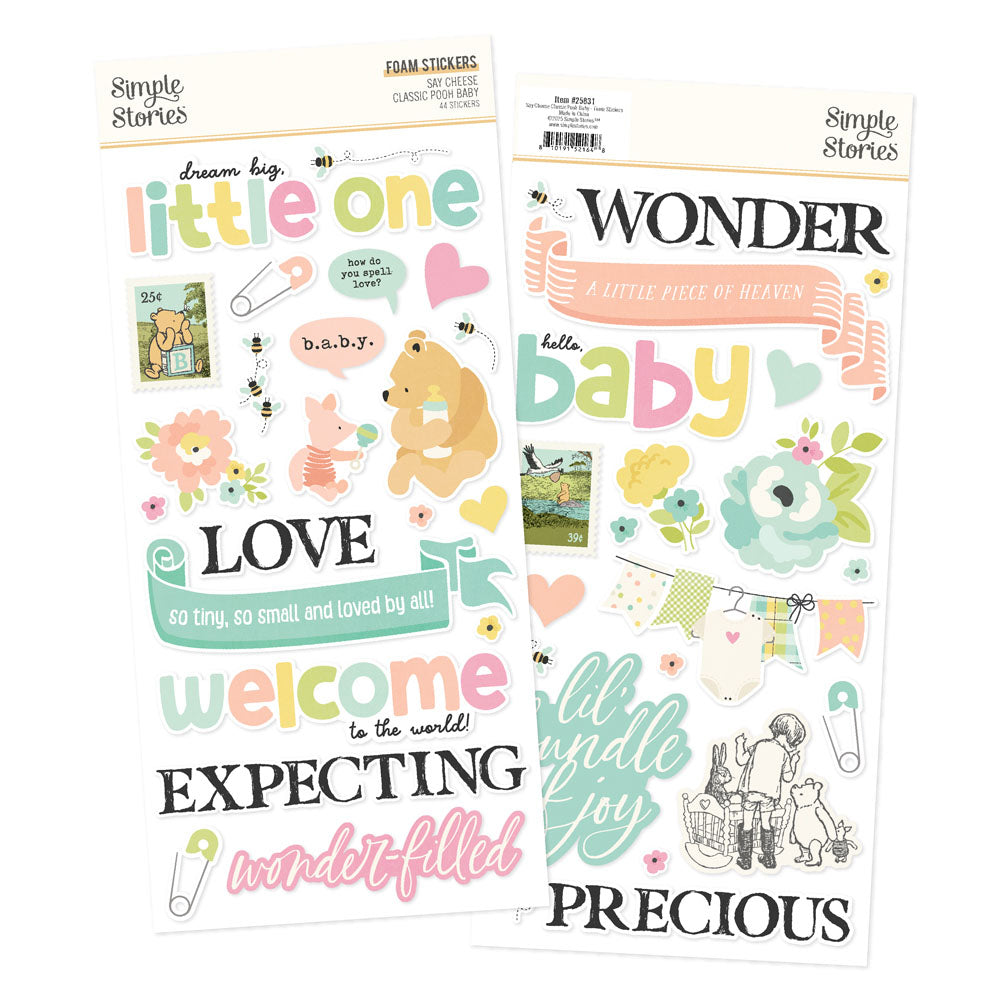 Simple Stories SAY CHEESE CLASSIC POOH BABY Foam Stickers 44pc