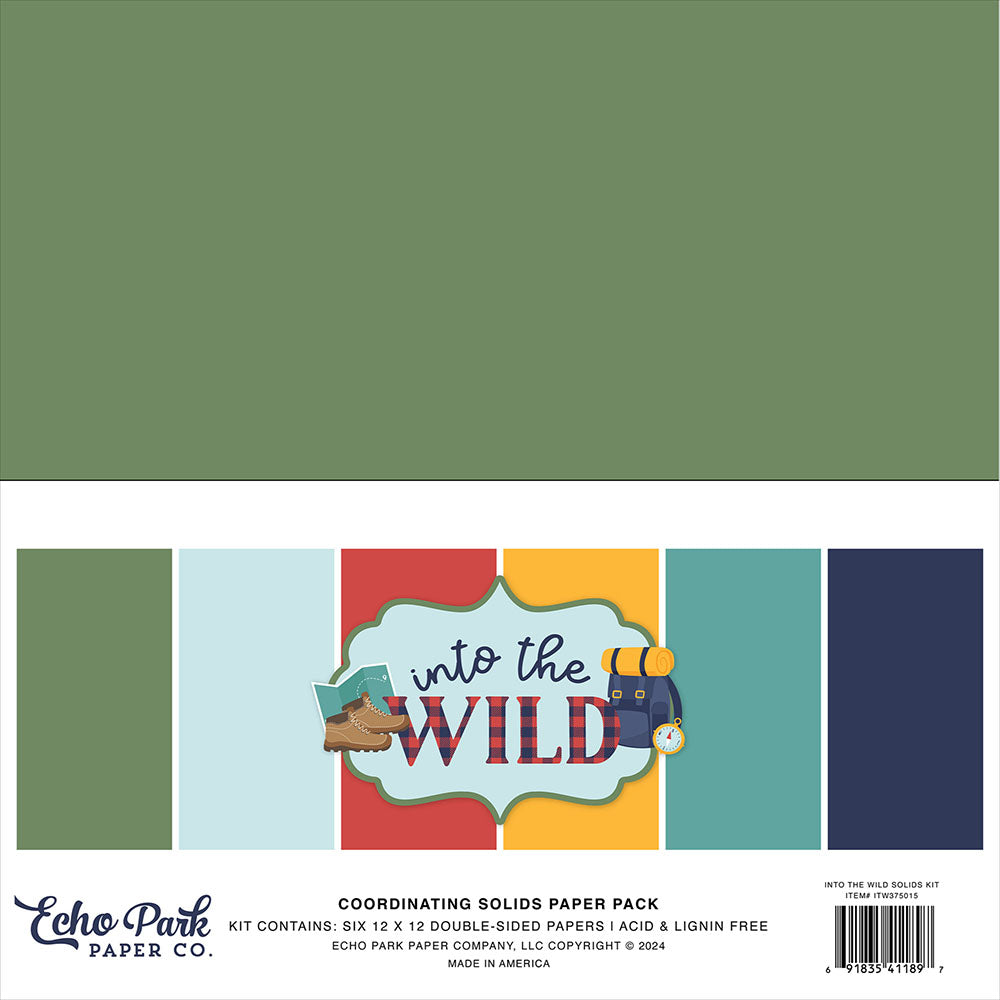 Echo Park INTO THE WILD Solids Paper Pack 6pc 12”X12”