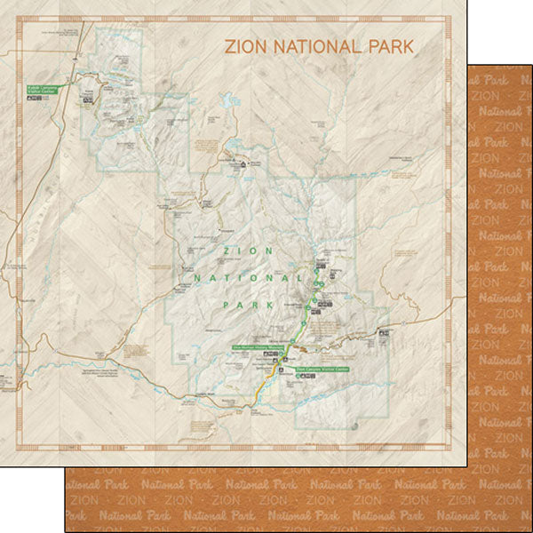 Scrapbook Customs NATIONAL PARK MAP AND WORDS 12"X12" Scrapbook Paper