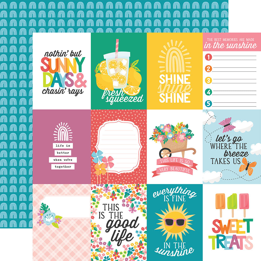 Echo Park Sunny Days Ahead 3X4 JOURNALING CARDS 12"X12" Scrapbook Paper