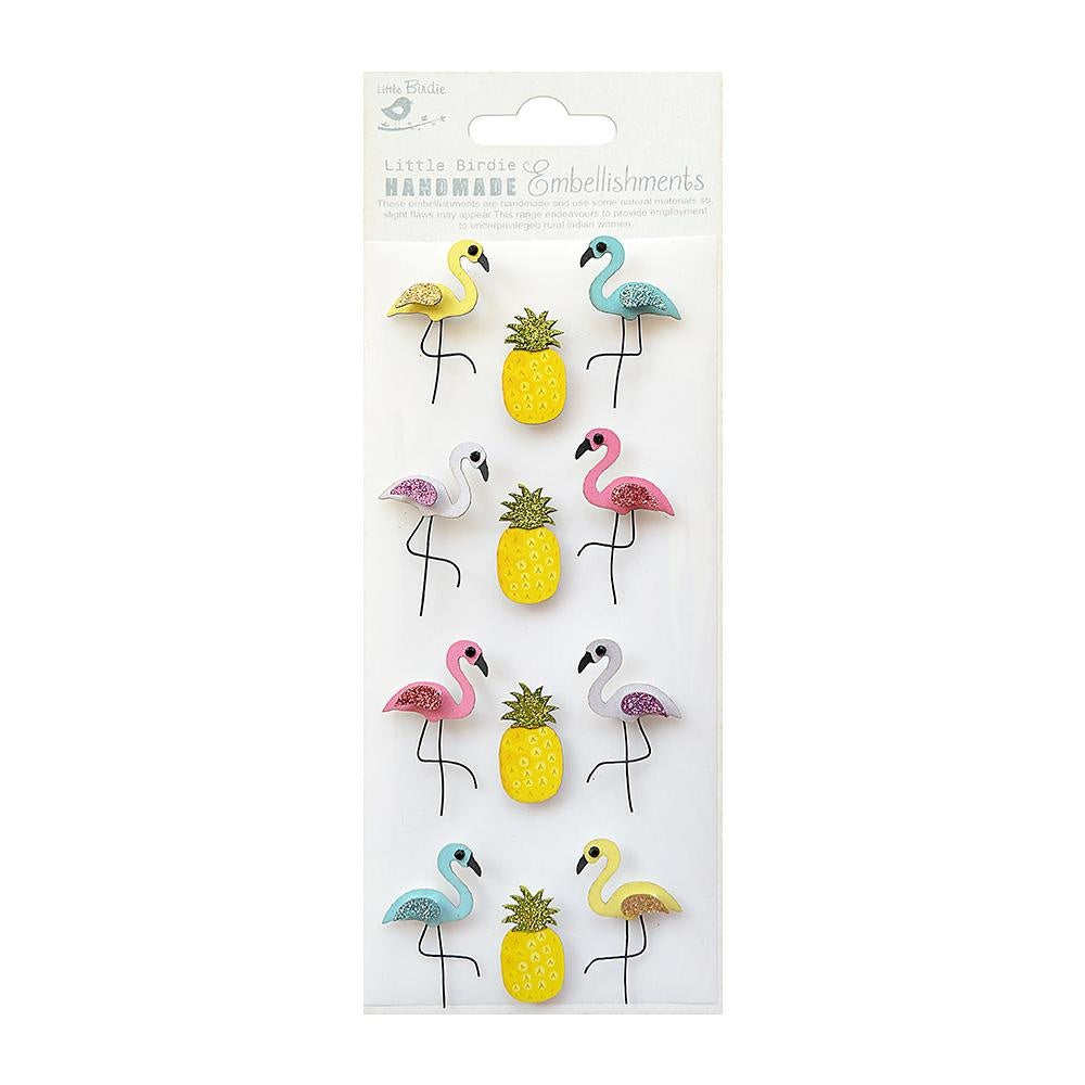 Little Birdie PELICAN & PINEAPPLE Handmade Embellishments 12PCS