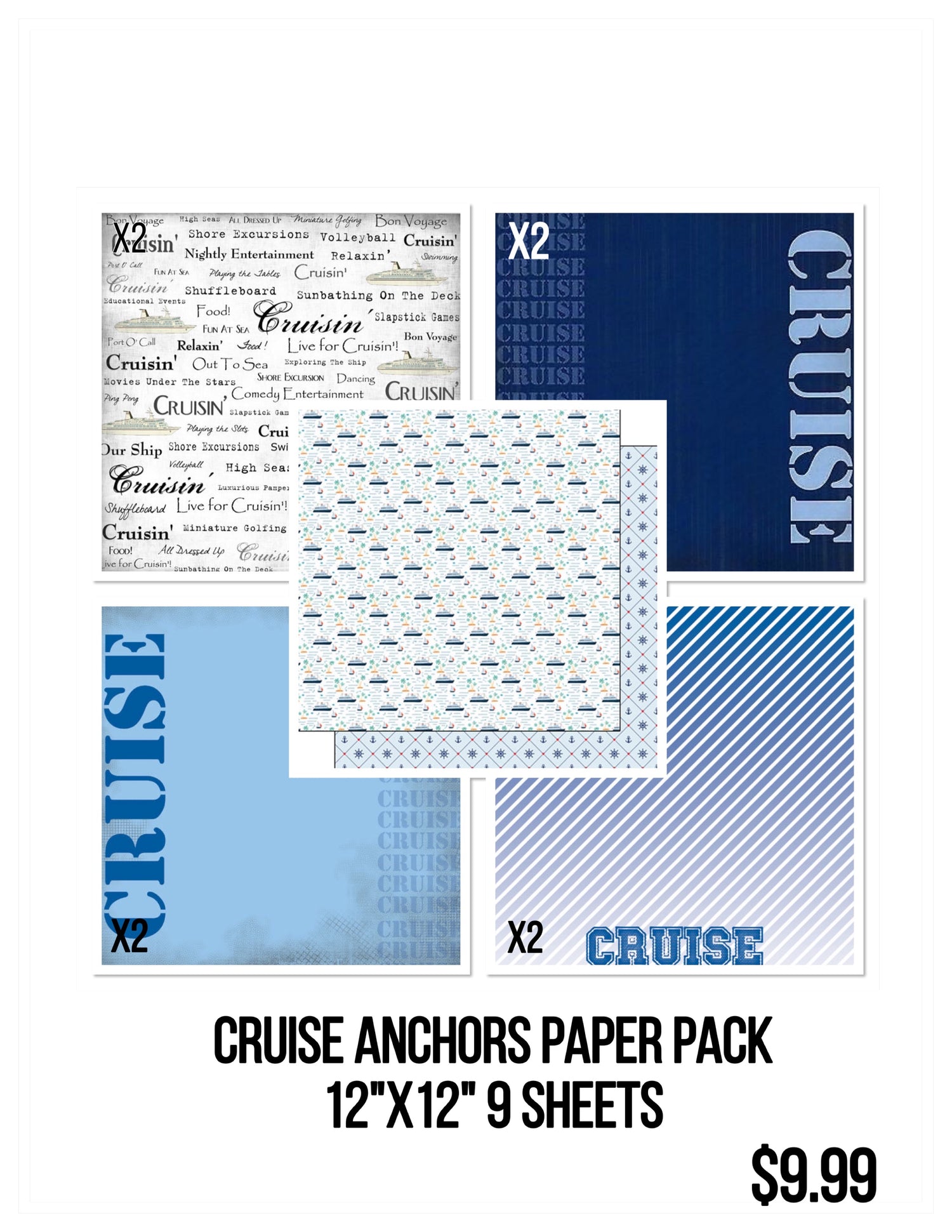 CRUISE PAPER PACK 12"X12" Travel Scrapbook Papers 9 Sheets