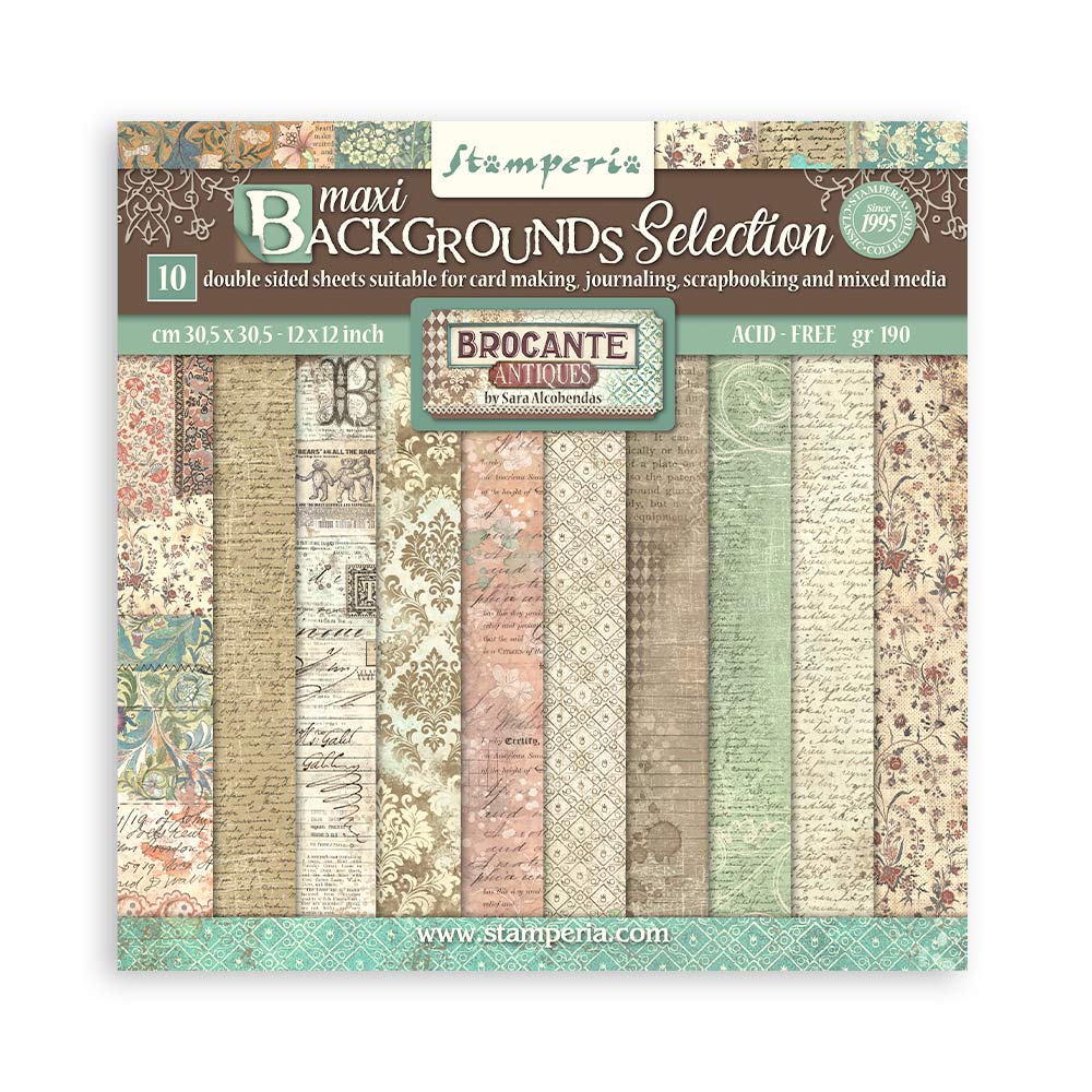 Stamperia Maxi Backgrounds BROCANTE ANTIQUES 12"X12" Scrapbook Paper Pack