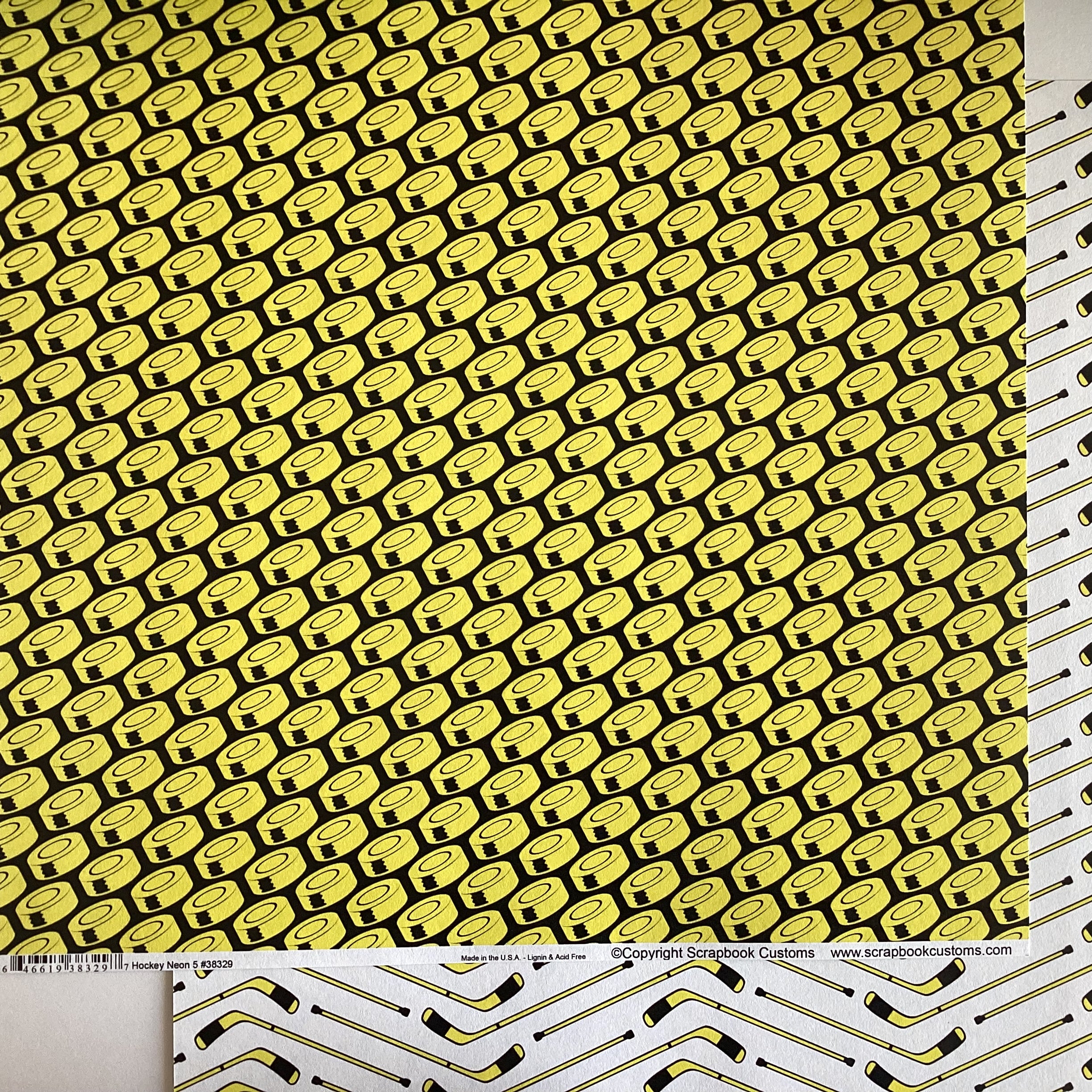 Scrapbook Customs HOCKEY NEON YELLOW 12"X12" Scrapbook Paper