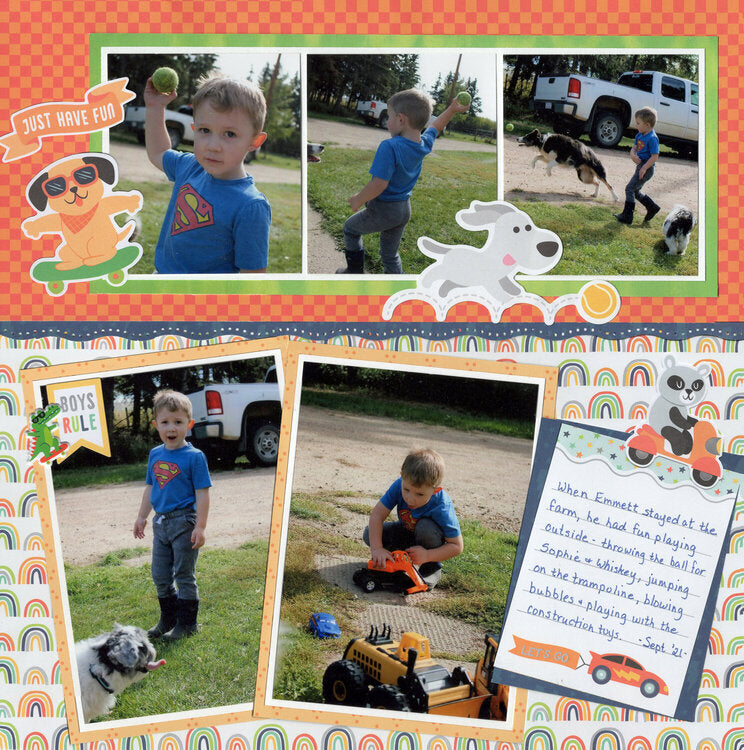 Pebbles Cool Boy JOURNALING 12"X12" Scrapbook Paper