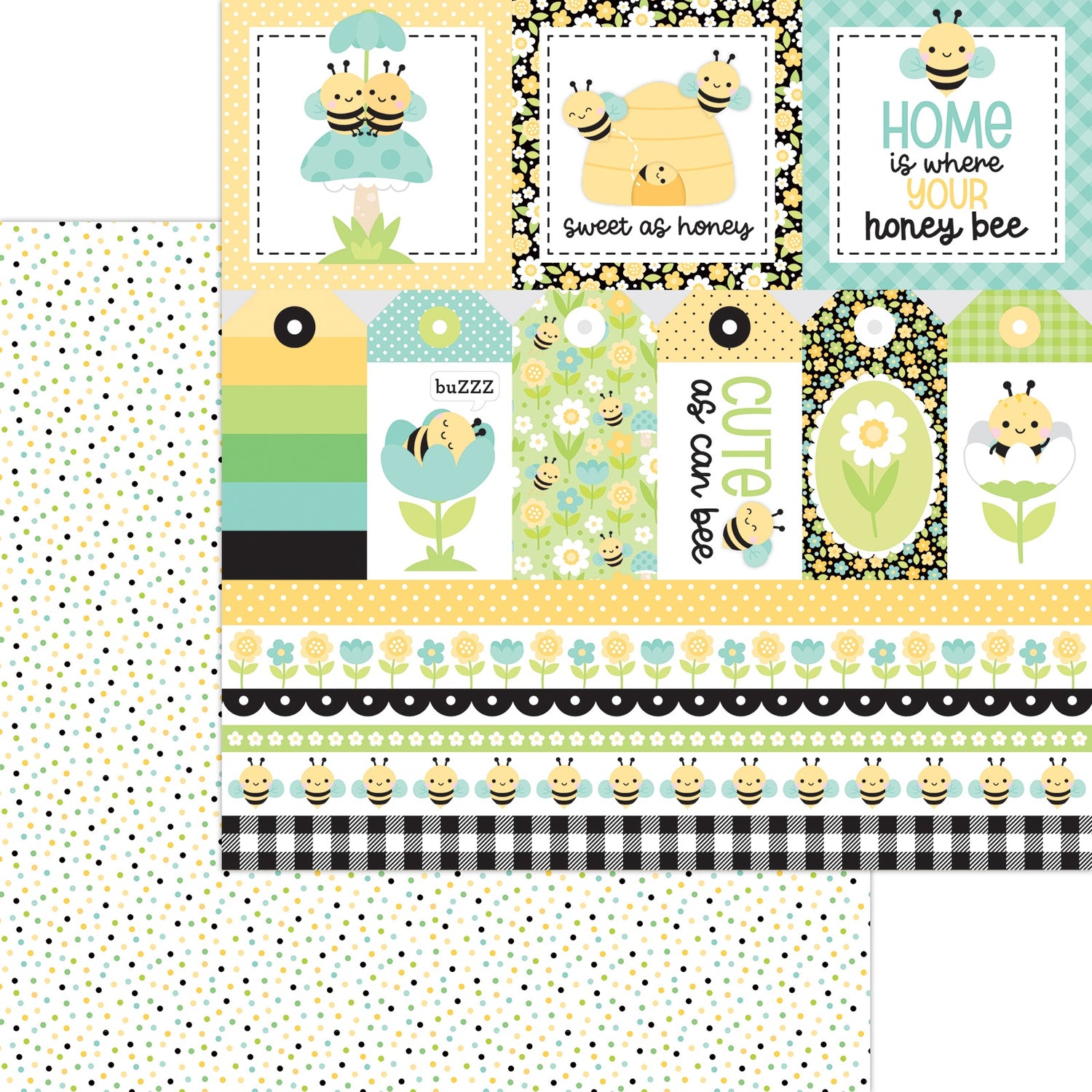 Doodlebug BEE HAPPY 12X12 Scrapbook Paper