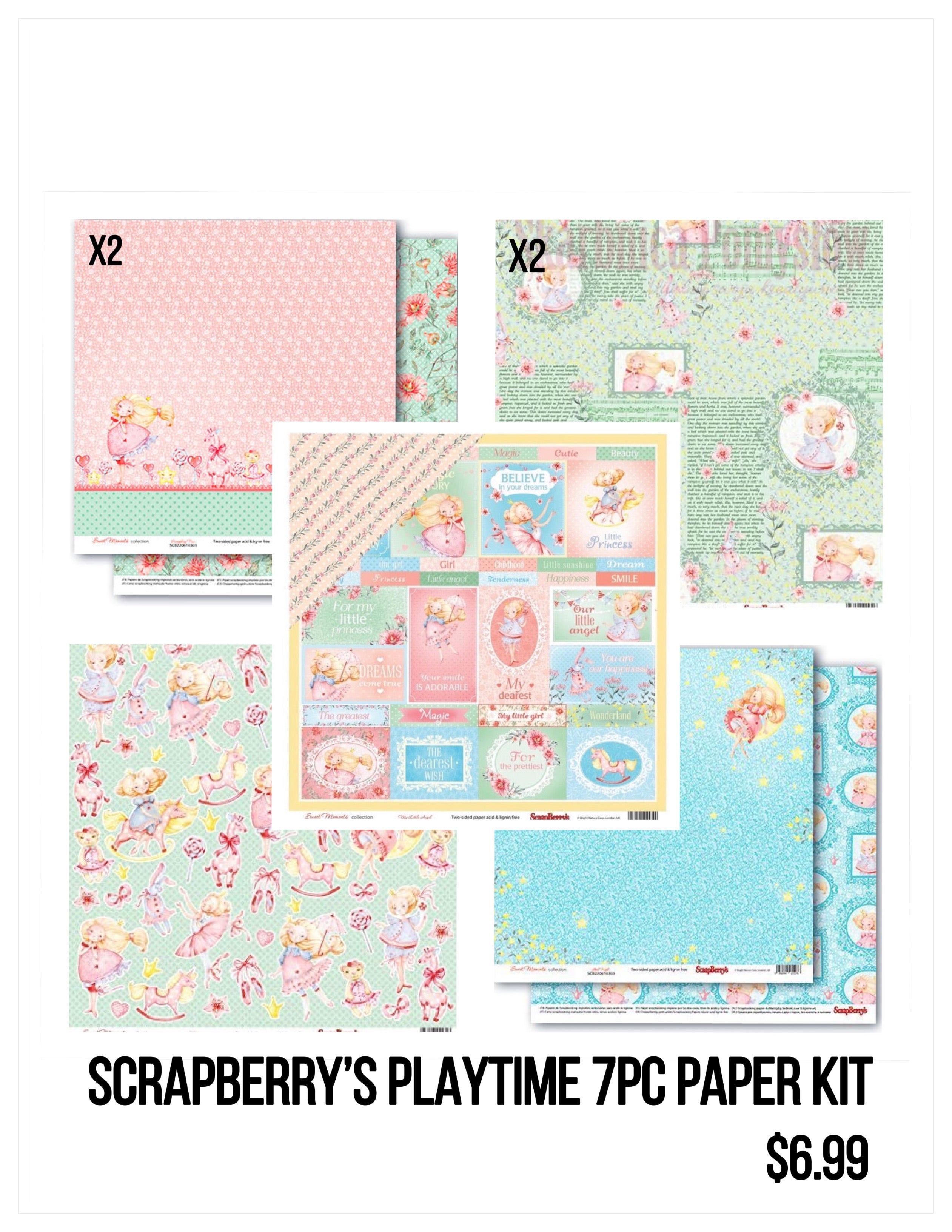 Scrapberry’s Sweet Moments PLAYTIME 12"X12" Scrapbook Paper Kit 7pc