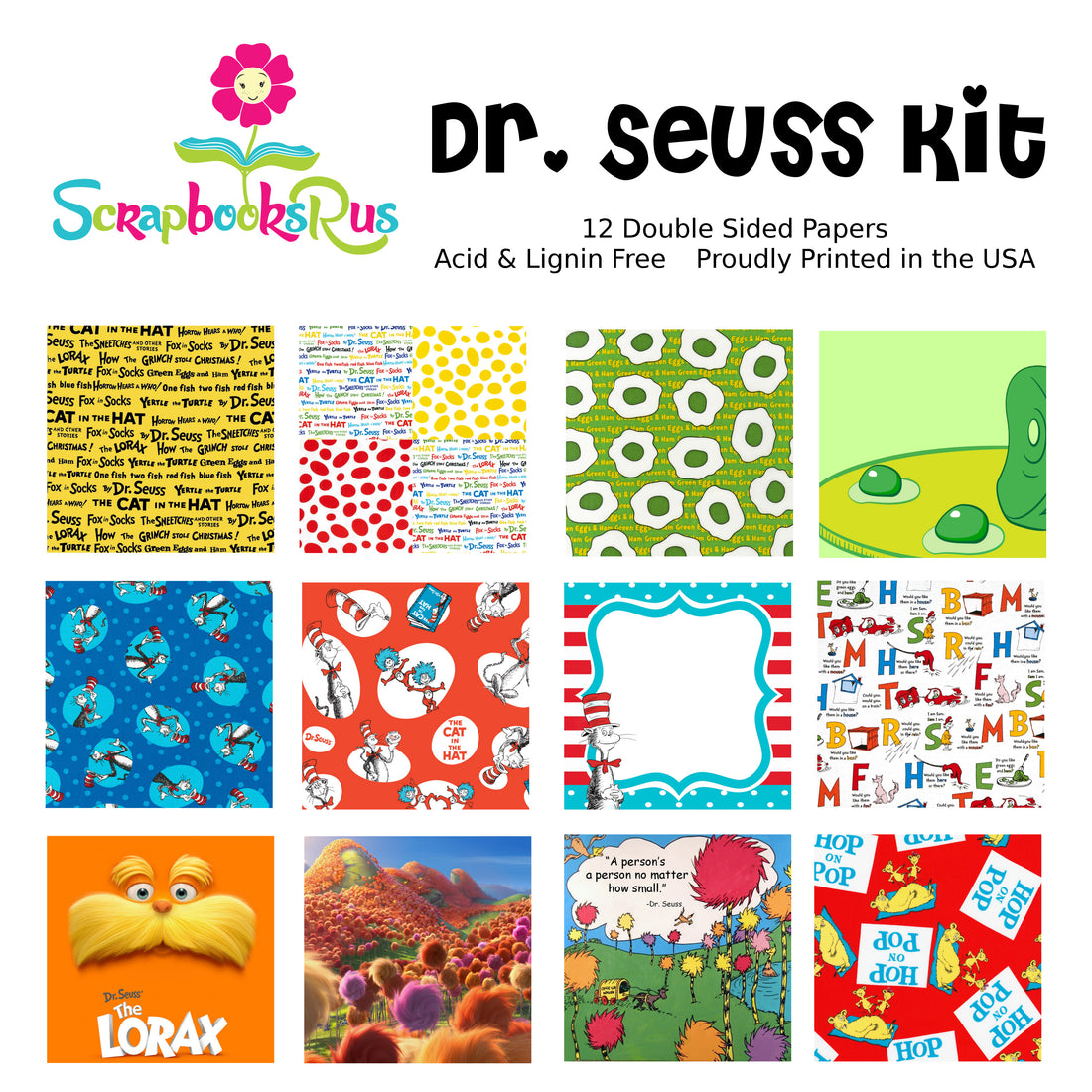 Dr. Seuss 12pc 12&quot;X12&quot; Scrapbook Paper Kit