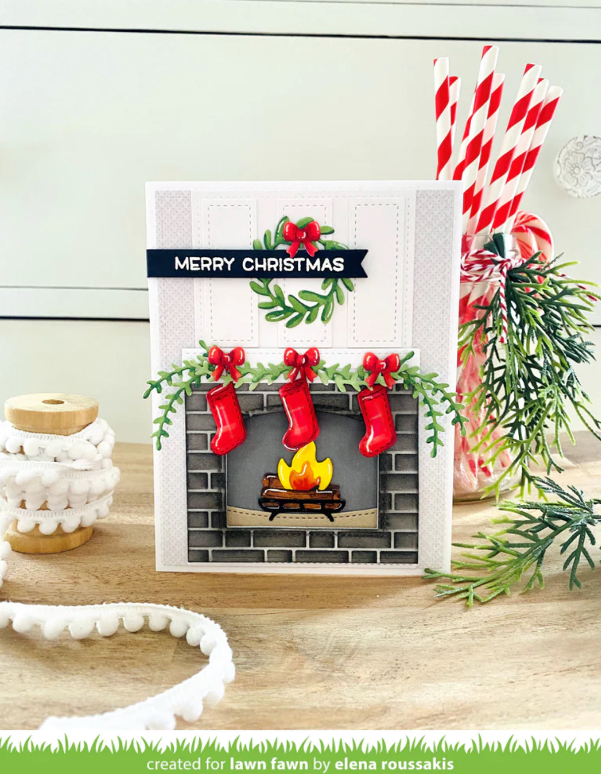 Lawn Fawn Cuts Shadow Box Card FIREPLACE ADD-ON Craft Dies