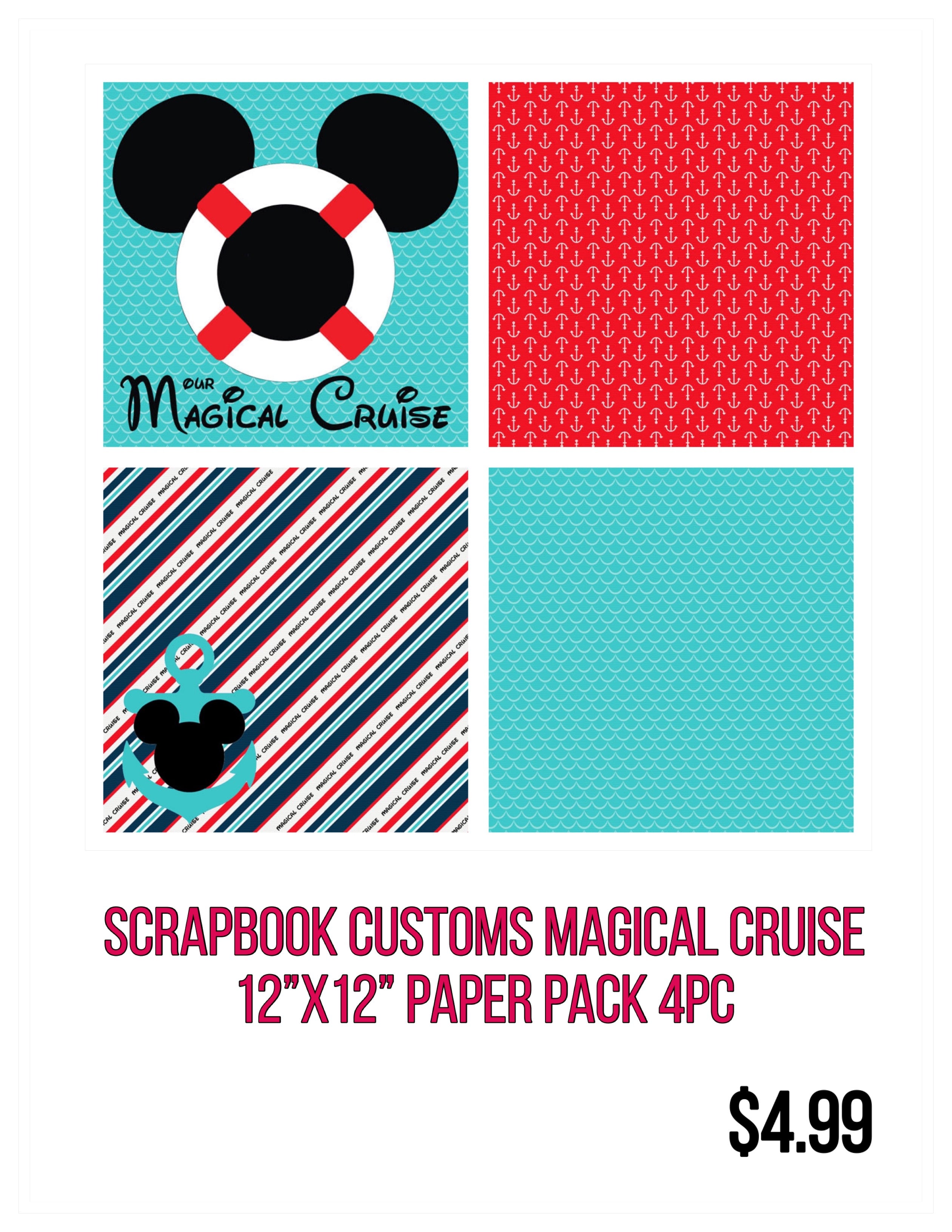 Scrapbook Customs MAGICAL CRUISE 12”X12” Paper Pack 4pc