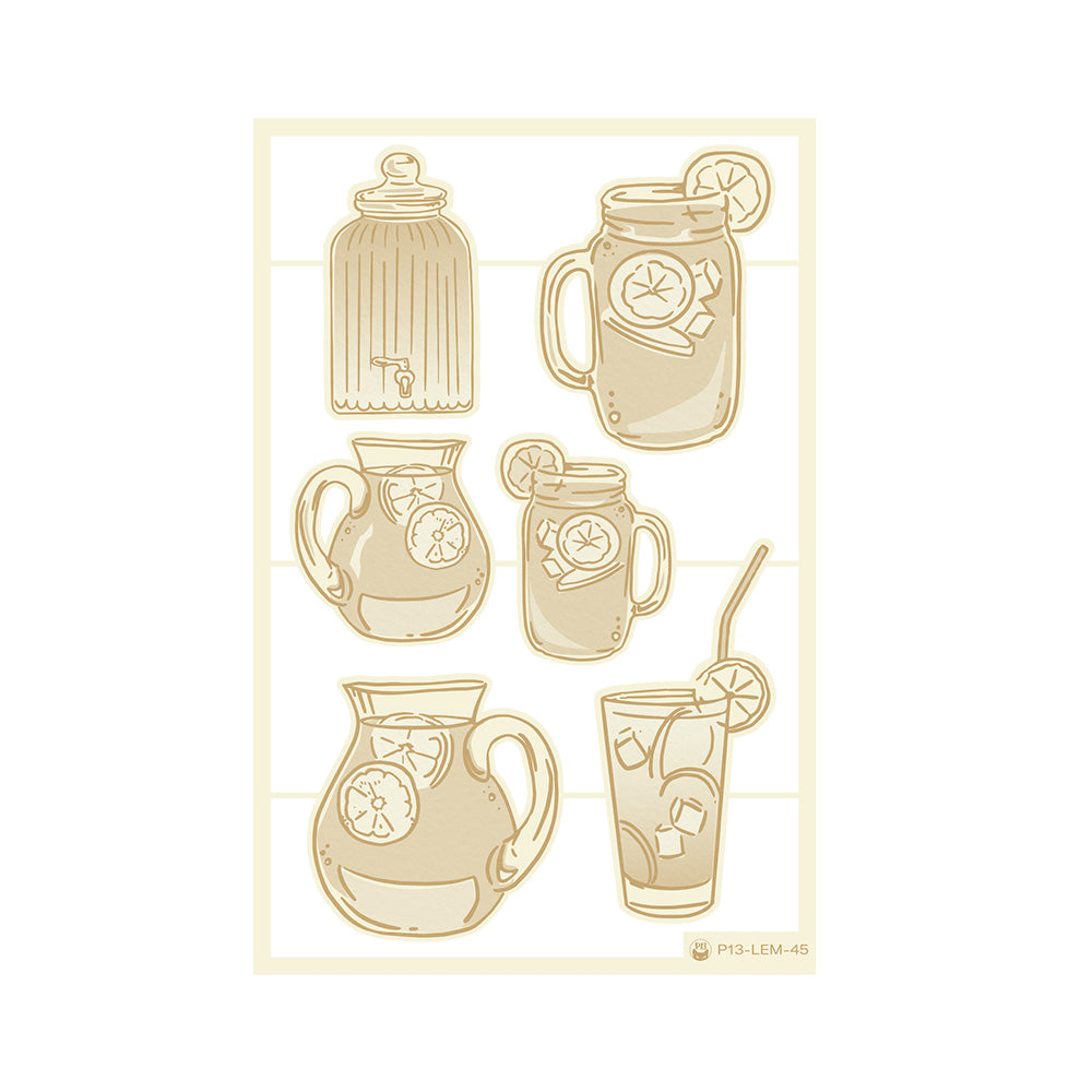 P13 Fresh Lemonade LEMON JARS GLASSES Light Chipboard Embellishments Set45