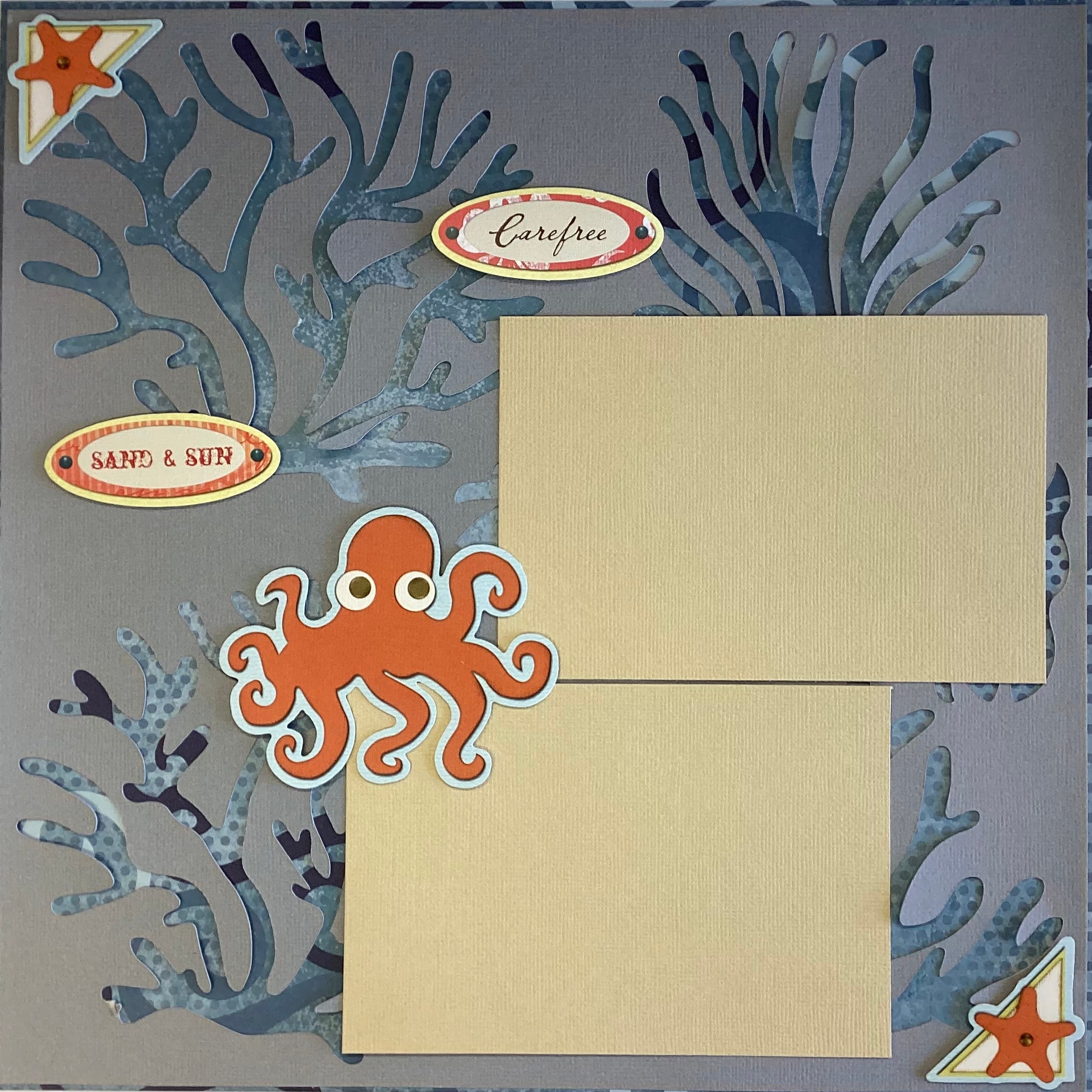 Premade CORAL BEACH 12"x12" Scrapbook Page