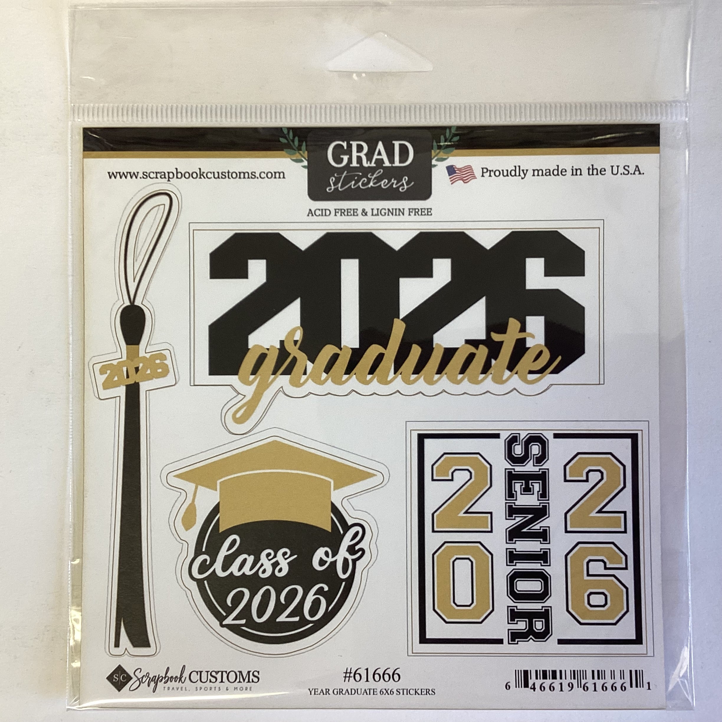 Scrapbook Customs YEAR GRADUATE 2026 6X6 Grad Stickers