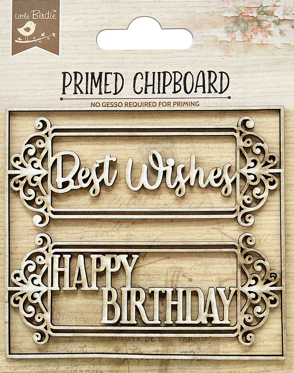 Birdie Primed Chipboard BEST WISHES 1pc