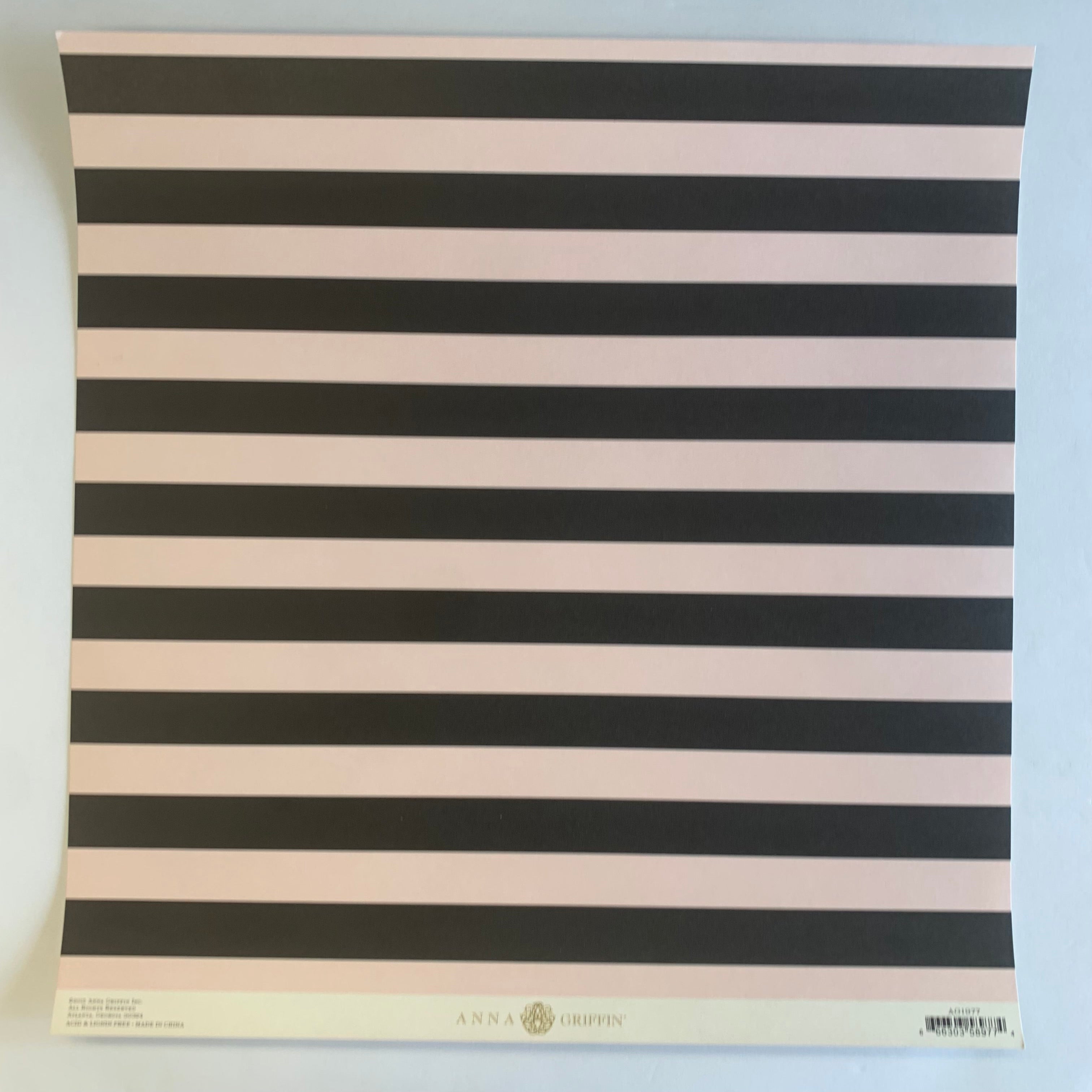 Anna Griffin PINK BLACK STRIPE 12”X12” Scrapbook Paper