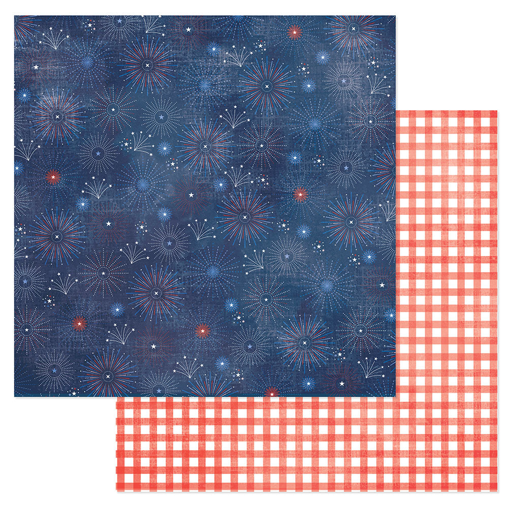 American Crafts Flags & Frills FIREWORKS 12"X12" Scrapbook Paper