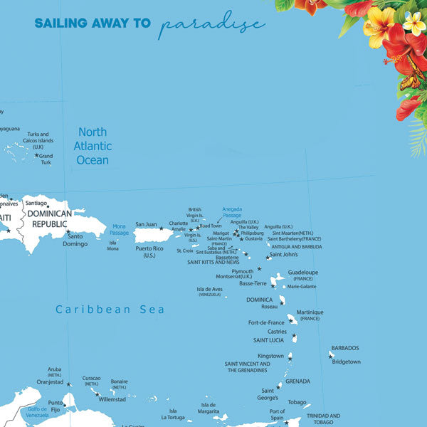 Scrapbook Customs CARIBBEAN MAP FLORAL 12X12 Scrapbook Paper